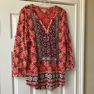 Lucky Brand Rust and Blue Graphic Tuni
